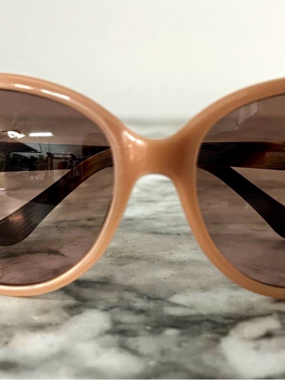 Salvatore Ferragamo Peach-Tone Round Sunglasses with Brown Lenses